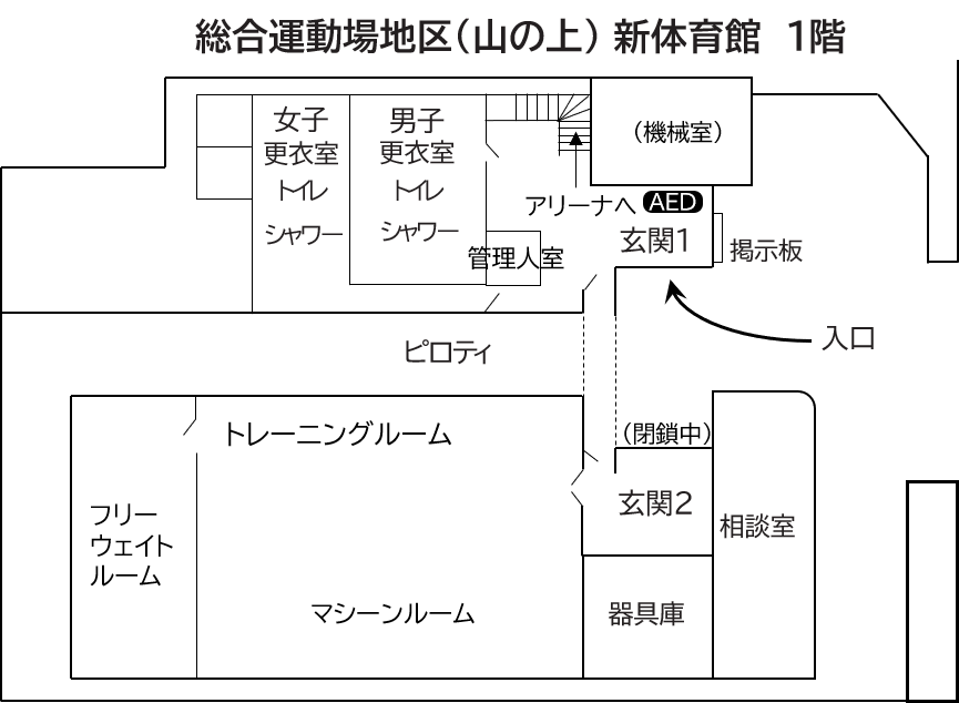 総合運動場地区(山の上) 新体育館　1階